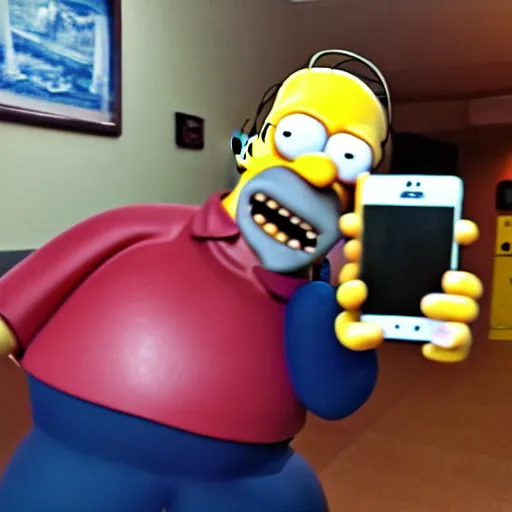 Prompt: Homer Simpson stole my camera and took a selfie