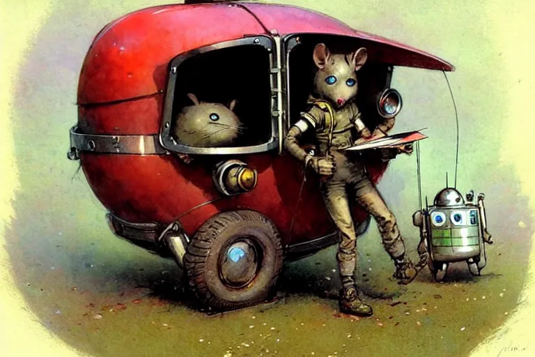 Image similar to adventurer ( ( ( ( ( 1 9 5 0 s retro future robot android rat hero wagon. muted colors. ) ) ) ) ) by jean baptiste monge!!!!!!!!!!!!!!!!!!!!!!!!! chrome red