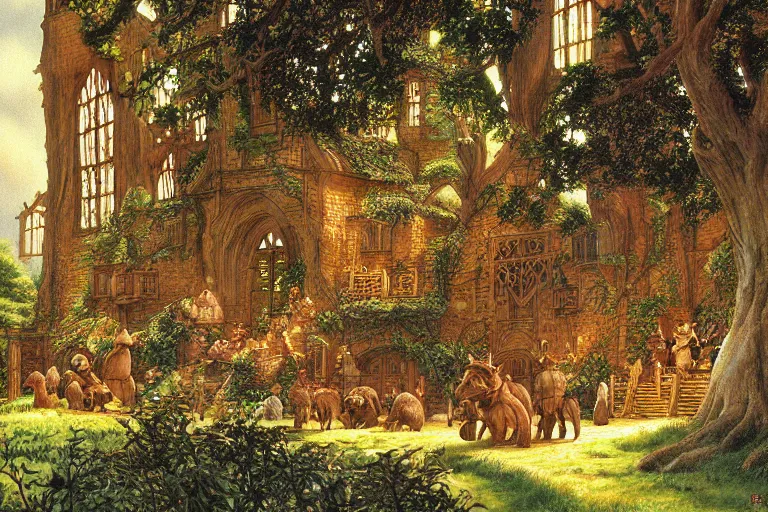 Prompt: elaborate dense beautiful scene from redwall abbey by brian jacques