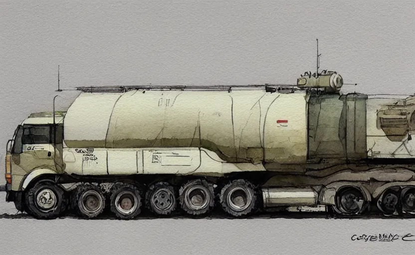 Image similar to concept art of a tank truck, pinterest, artstation trending, behance, watercolor, by coby whitmore, silver, laser light,