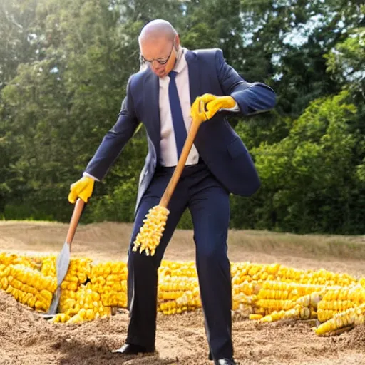 Image similar to man wearing a suit hitting a corn cob with as shovel