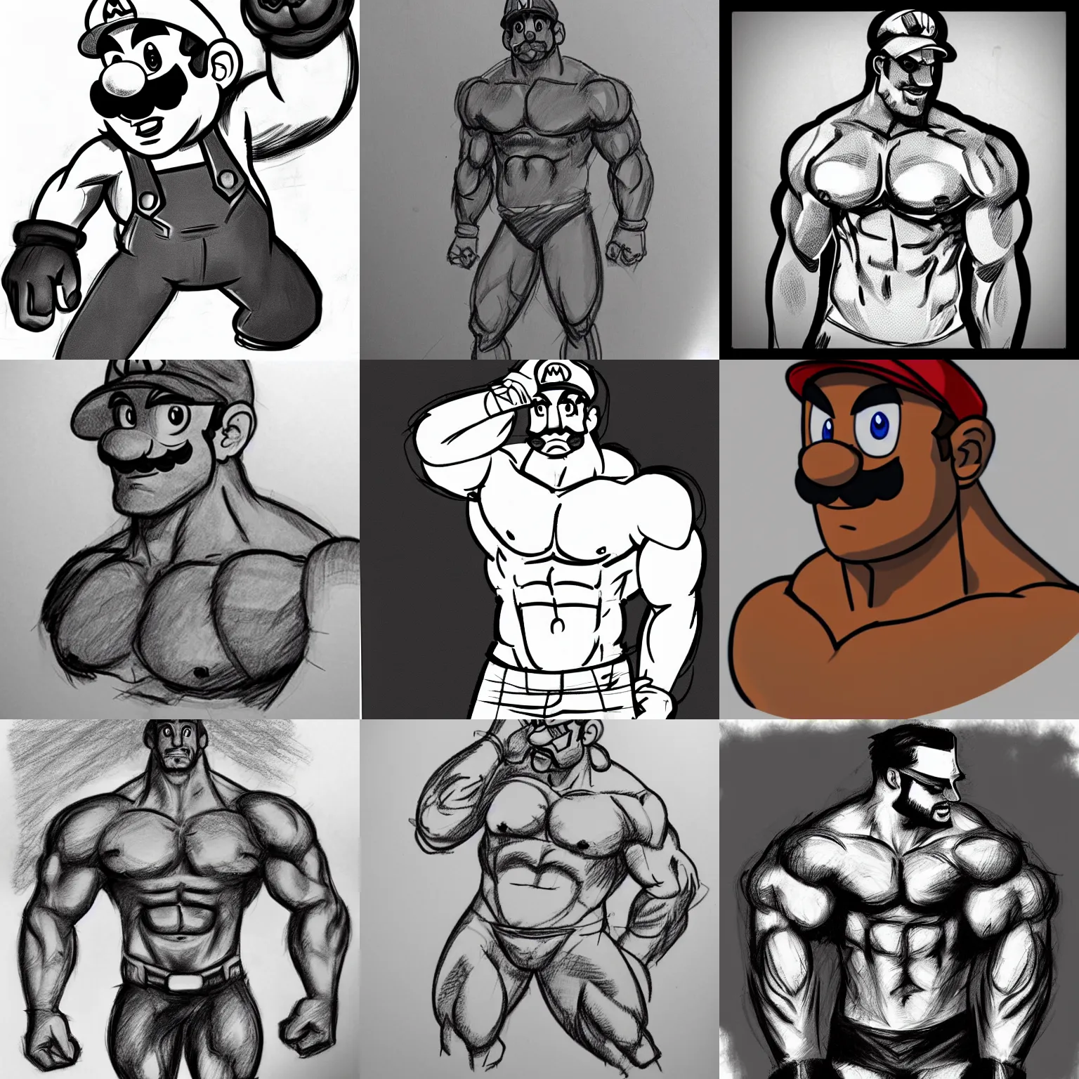 Prompt: buff mario sketch gigachad