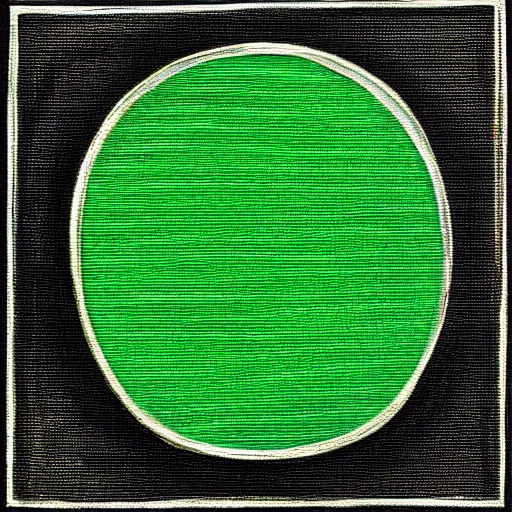 Prompt: a green ring on black canvas, done with one sweep, very wide brush stroke