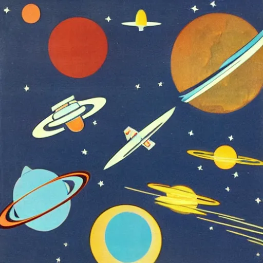 Image similar to A mid-century modern collage of Space Travel.