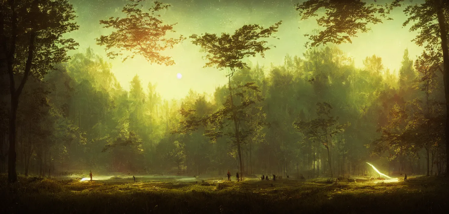 Prompt: landscape, by ismail inceoglu, by maria sibylla merian, illustration, bokeh, cinematic, filmic, glamor shot, cinematic lighting, ray tracing reflections, rtx, woodland, cinematic