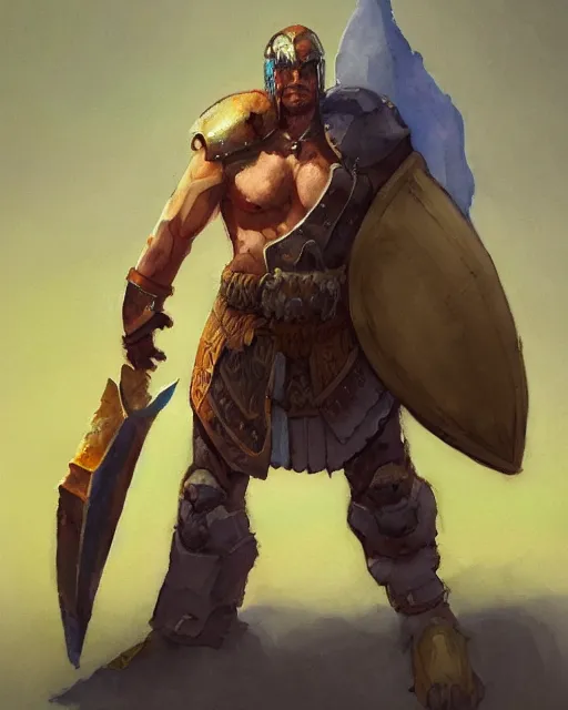 Image similar to a oil / watercolor painting full body character portrait of a paladin / barbarian in the style of moebius in the style of leonard boyarsky trending on artstation deviantart pinterest furaffinity detailed photorealistic highlights and shadow hd 8 k post - processing high resolution