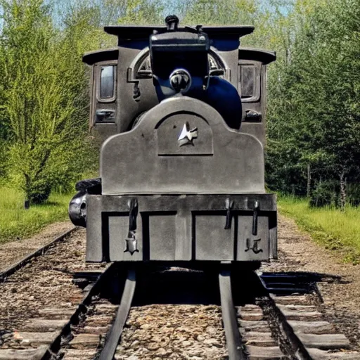 Prompt: photo of Schwerer Gustav german ww2 railroad gun in the style of Thomas the Tank Engine