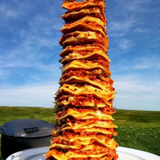 Image similar to a tower of lasagna to the sky