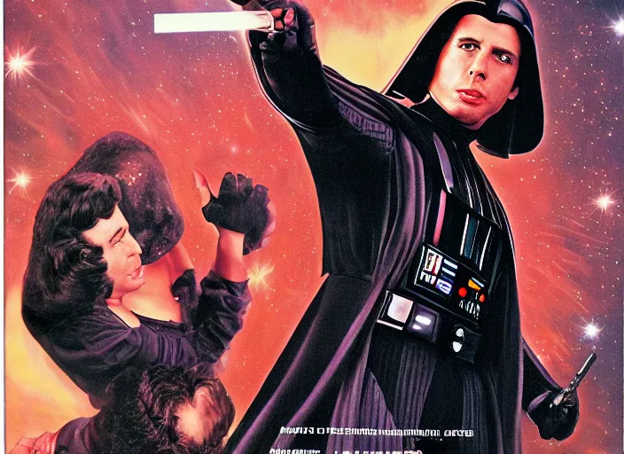 Prompt: of Darth Vader in the position of John Travolta on the cover of Saturday Night Fever, 4k