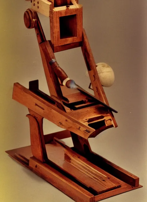 Prompt: realistic photo of a a wooden medieval astronomy appliance model equipment gadget made of wooden toy constructor 1 9 9 0, life magazine reportage photo, natural colors, metropolitan museum collection