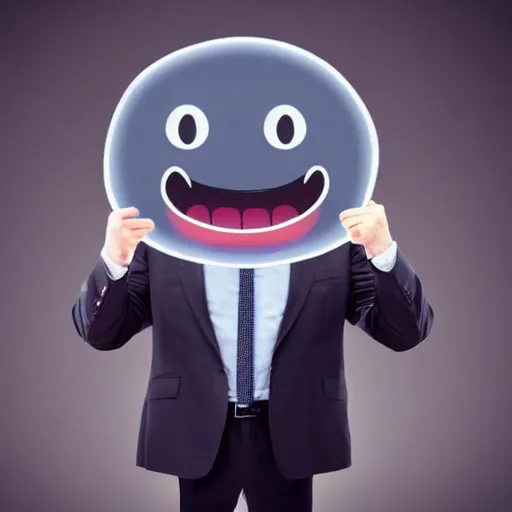 Image similar to businessman with an angry emoji for a head