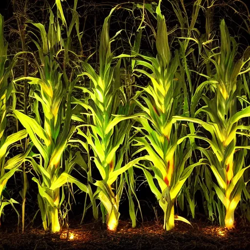 Image similar to corn growing from trees, mood lighting