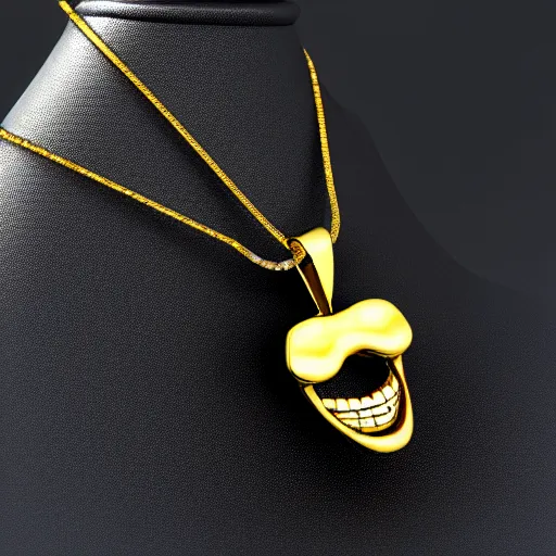 Image similar to smiling diamond teeth, as a pendant on a gold chain