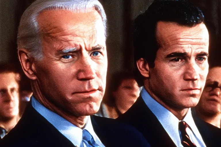 Image similar to film still frame of biden in rocky, high quality