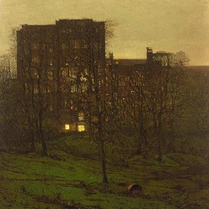 Image similar to a building in a landscape, by john atkinson grimshaw