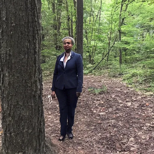 Prompt: chicago mayor lori lightfoot spotted on woodland trail cam at 2:00am