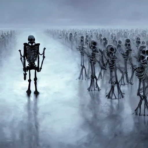 Image similar to a grim reaper, with a skeleton army, surrounded by magic, hd, by stefan koidl