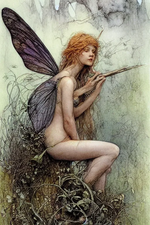 Image similar to a faerie by alan lee and jean - baptiste monge