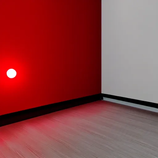Prompt: a white sphere in a room with a red, glue and green lights, global illumination, ray tracing