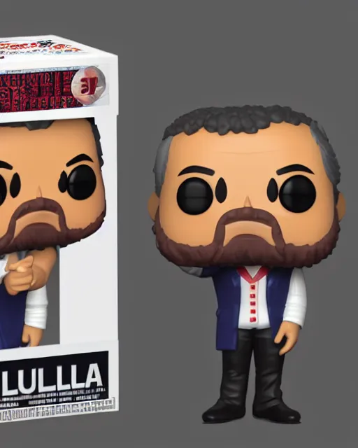 Image similar to full body 3d render of funko pop Lula presidente as a funko pop, studio lighting, white background, blender, trending on artstation, 8k, highly detailed