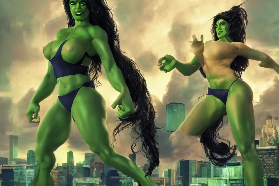 Image similar to The She-Hulk Centerfold Playboy Magazine, beautiful aesthetic, photorealistic, volumetric lighting, hyperrealistic, octane render, HDR, photorealistic, bokeh