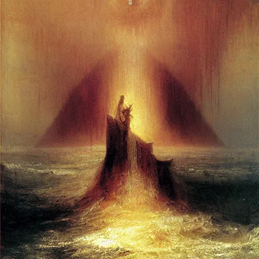 Prompt: the atlantide, by william turner, by beksinski, by caspar david friedrich, oil painting, romantism, realism, limited palette