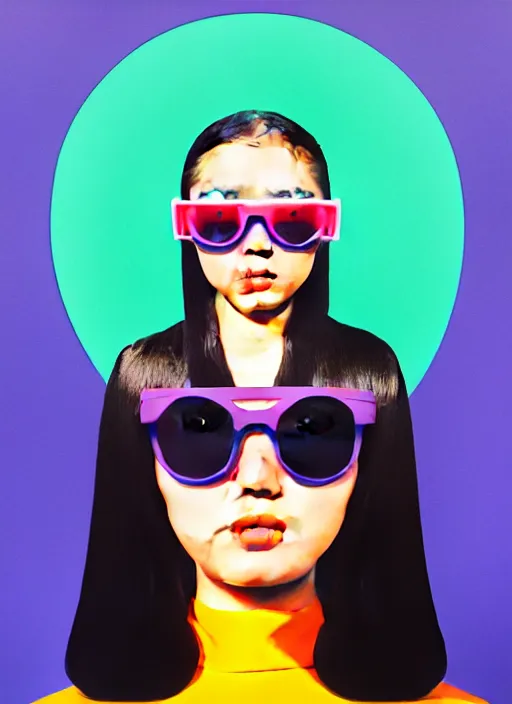 Prompt: cute girl with shades by shusei nagaoka, kaws, david rudnick, airbrush on canvas, pastell colours, cell shaded, 8 k