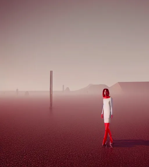 Image similar to surreal white wall of red lips, futuristic in the desert, foggy sky, dark night, octane render, unreal engine, pale colors, high detail, 8 k, wide angle, trending on artstation, behance