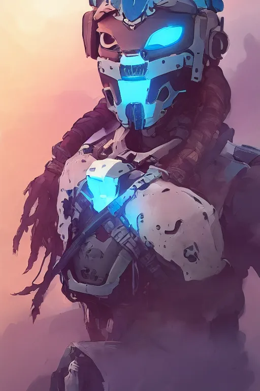 Image similar to combination suit armor aloy horizon forbidden west horizon zero dawn robot ninja mask helmet backpack tribal, art gta 5 comics, official fanart behance hd artstation by jesper ejsing, by rhads, makoto shinkai and lois van baarle, ilya kuvshinov, ossdraws radiating a glowing aura cgi rtx 2 0 2 2