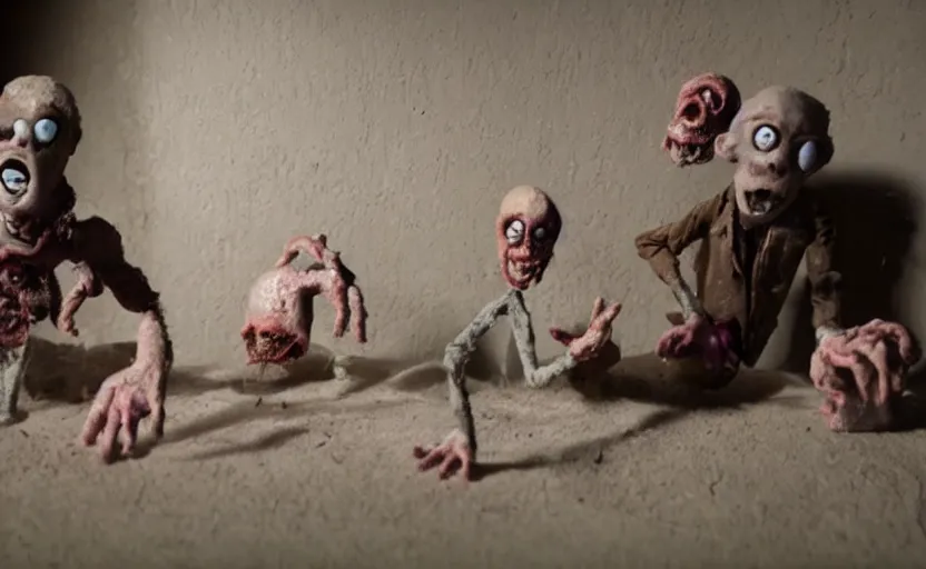 Image similar to a scene from a claymation horror movie