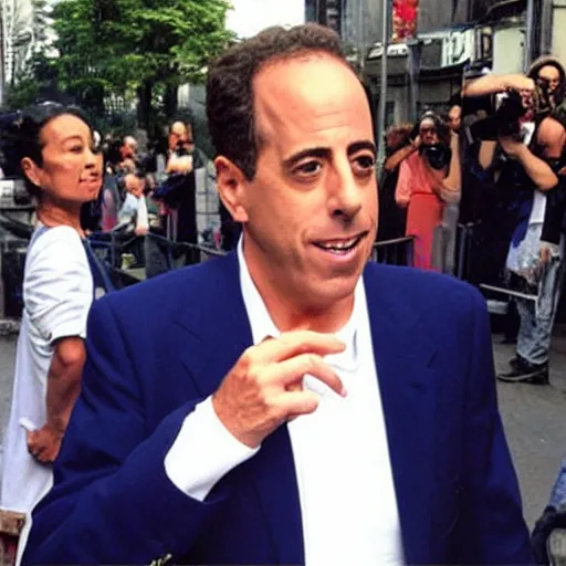 Image similar to Jerry Seinfeld wearing a blazer designed by Issey Miyake!!!!!!!!!, street photography!!!!!!!!!!!!!, are bure boke!!!!!!!!! are bure boke!!!!!!!!, by Daido Moriyama!!!!!!!