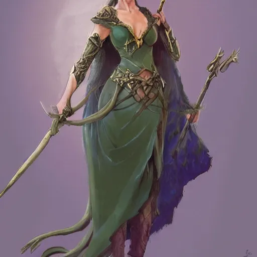 Image similar to elven princess character portrait by frank frazetta - wearing a dress, holding a staff, casting a spell, fantasy, dungeons & dragons, sharp focus, beautiful, artstation contest winner, detailed