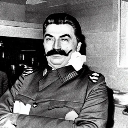Prompt: Joseph Stalin working at a fast-food restaurant