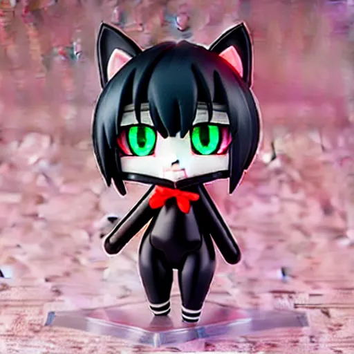 Image similar to portrait of a black cat with glowing red eyes nendoroid kawaii chibi