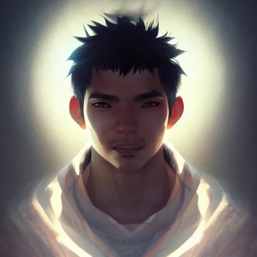 Image similar to Portrait of Peruvian man, atmospheric lighting, intricate detail, cgsociety, ambient light, dynamic lighting, anime style by Yusuke Kozaki