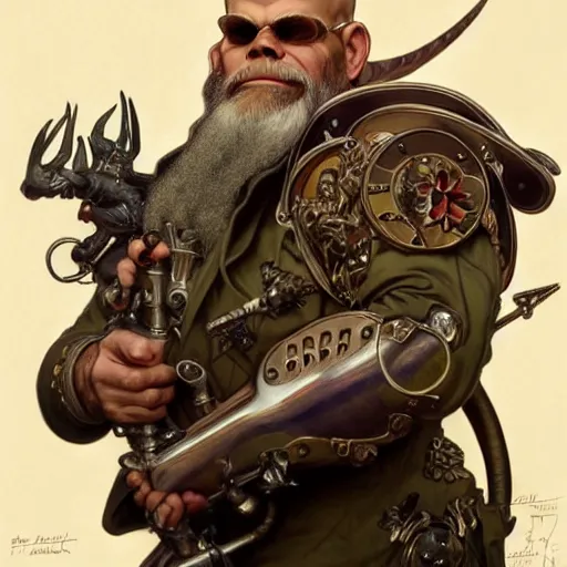 Image similar to full portrait of paul teutul as colonel wednesday bologna, fantasy, d & d, intricate, detailed, by by alphonse mucha, adolfo hohenstein, alice russell glenny, stanley artgerm lau, greg rutkowski, detailed, trending on artstation, trending on artstation, smooth