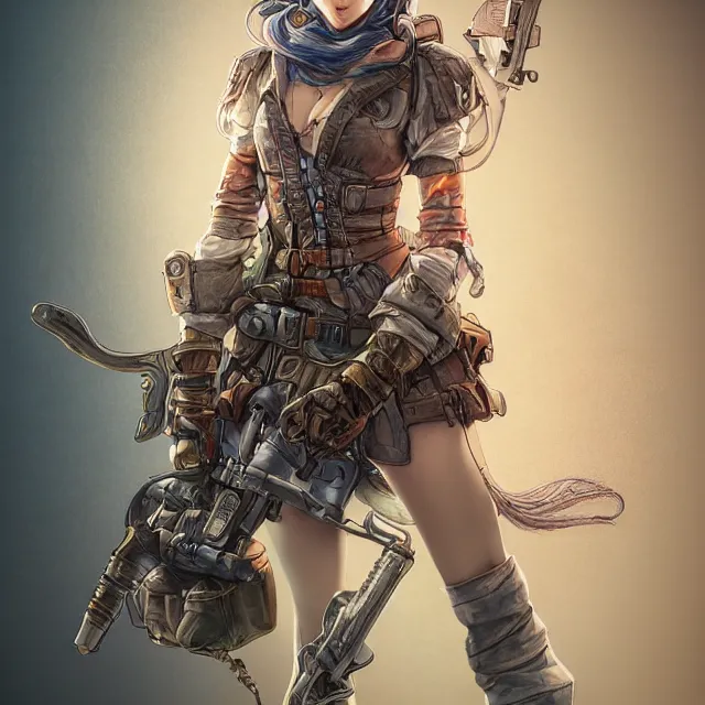 Image similar to the portrait of lawful neutral semi - colorful female infantry gunner as absurdly beautiful, gorgeous, elegant, young gravure idol, an ultrafine hyperdetailed illustration by kim jung gi, irakli nadar, intricate linework, bright colors, octopath traveler, final fantasy, unreal engine 5 highly rendered, global illumination, radiant light, detailed and intricate environment