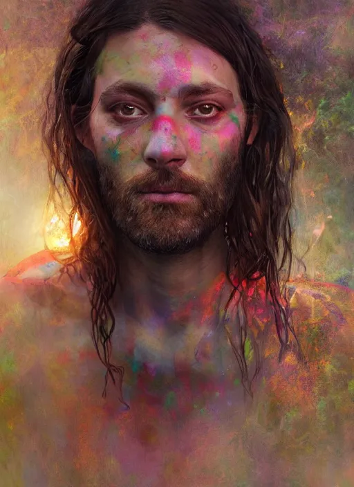 Image similar to full-length portrait of psychedelic shaman under fire light, highly detailed, sharp focused, ultra realistic digital concept art by Alyssa Monks, Charlie Bowater