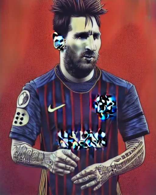 Image similar to messi, character portrait, portrait, close up, concept art, intricate details, highly detailed, sci - fi poster, cyberpunk art, in the style of looney tunes