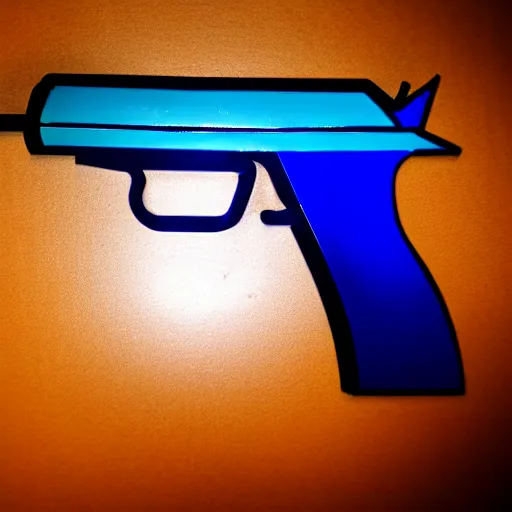 Prompt: gun with a blue crown logo design imprinted on it