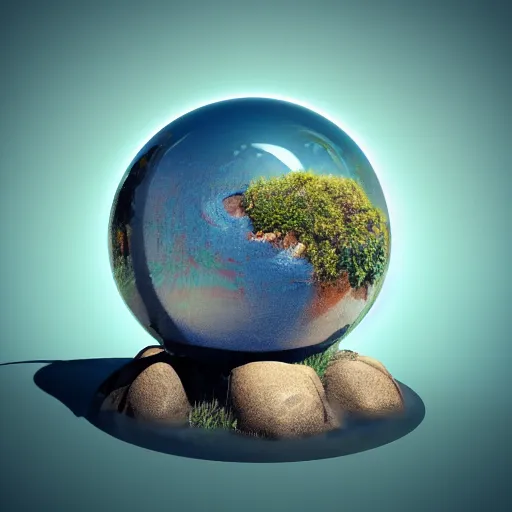 Prompt: a mini world in a crystal ball octane render hyperdetailed