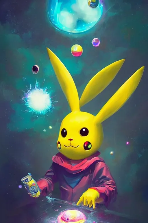 Prompt: picachu necromancer, casting exploding bubble gums, electricity highly detailed, high contrast, light reflection, trippy, nebula, trending on artstation by artgem, by peter mohrbacher, by wlop, by ruan jia