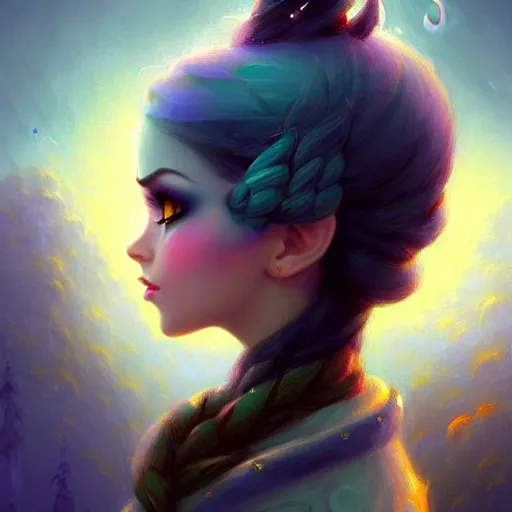 Prompt: beautiful grumpy girl, portrait, ice magic, whimsical, dark hair and makeup, cute, sharp focus, digital painting, matte fantasy painting, deviantart artstation, by jasmine becket griffith, jason felix, ivan aivazovsky, steve argyle, tyler jacobson, peter mohrbacher, cinema, masterpiece