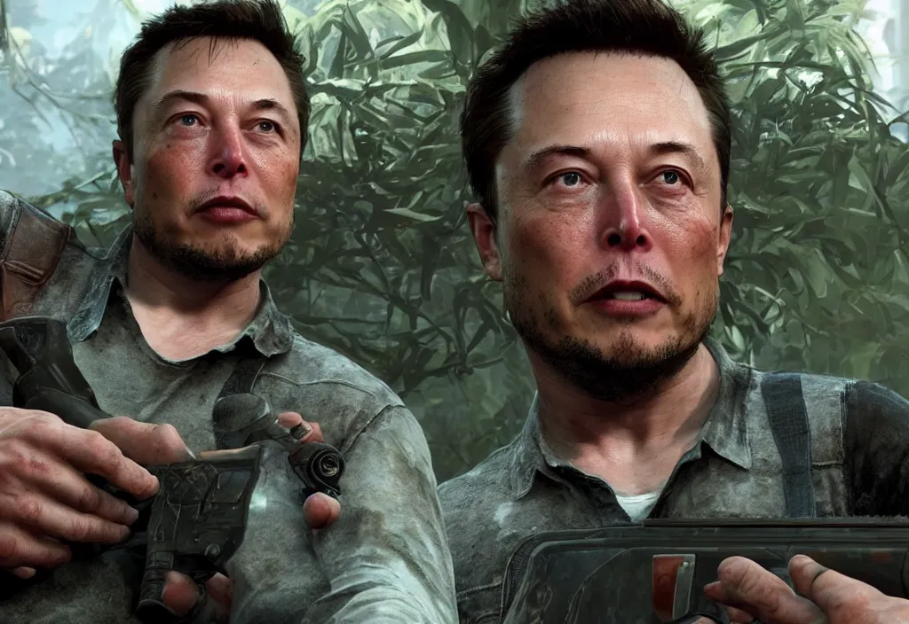 Image similar to elon musk in the last of us, elon musk in the video game in the last of us, gameplay screenshot, close up, 3 d rendering. unreal engine. amazing likeness. very detailed.