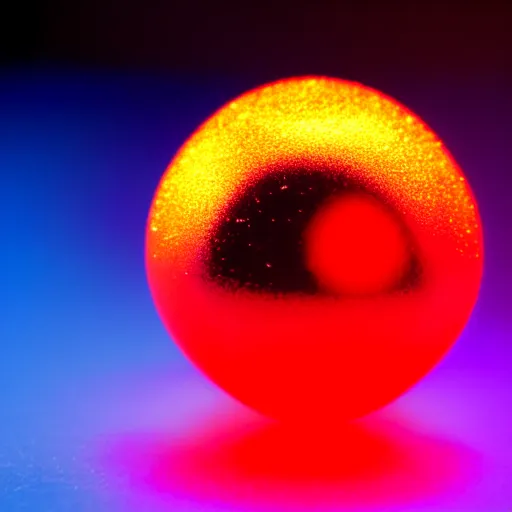 Image similar to a ball of gold nanoparticles, illuminated by a red laser beam