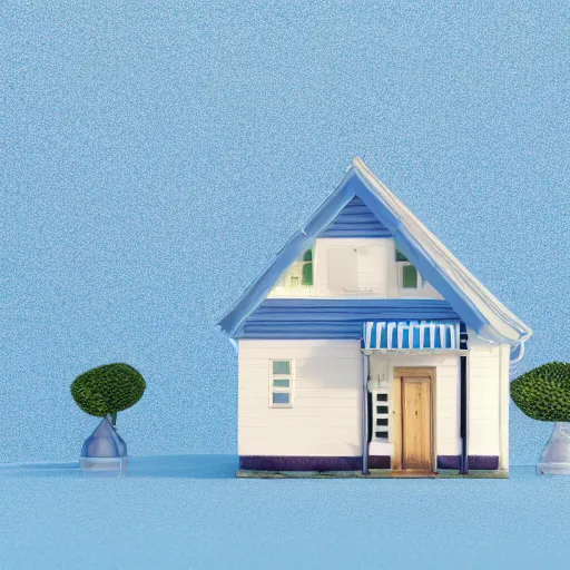 Image similar to cute chubby house, 3 d render, minimalistic, octane, 1 0 0 mm, depth of field, diorama, blue background