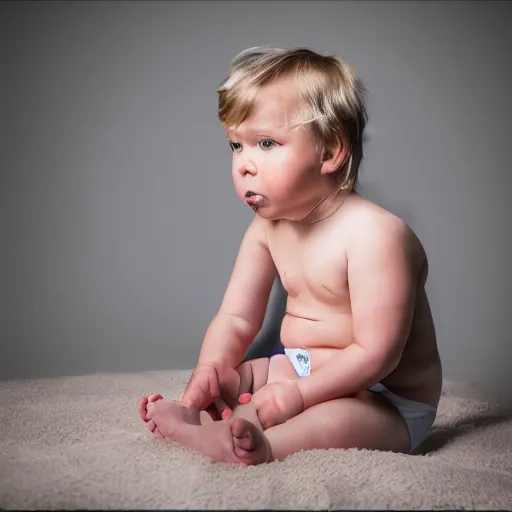 Prompt: Donald Trump in diapers, digital art, XF IQ4, 150MP, 50mm, F1.4, ISO 200, 1/160s, natural light, Adobe Lightroom, photolab, Affinity Photo, PhotoDirector 365