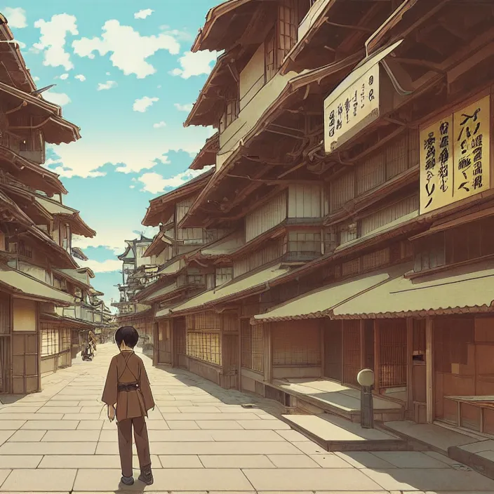 Image similar to empty japanese city, spring, in the style of studio ghibli, j. c. leyendecker, greg rutkowski, artem