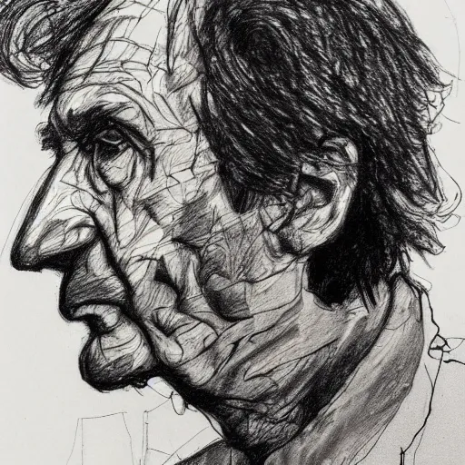 Image similar to a realistic yet scraggly portrait sketch of the side profile of a stern and sophisticated ray davies, trending on artstation, intricate details, in the style of frank auerbach, in the style of sergio aragones, in the style of martin ansin, in the style of david aja, in the style of mattias adolfsson