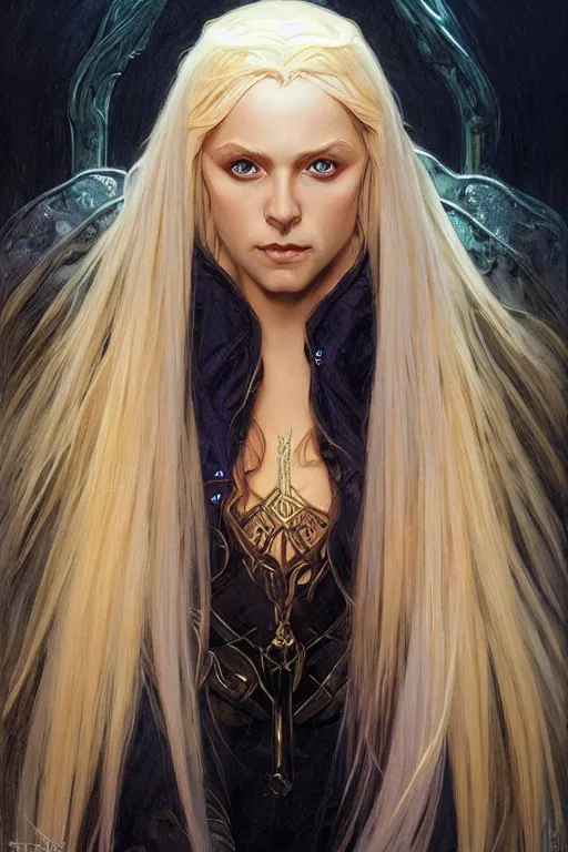 portrait of a blonde elven mage, dark, piercing eyes, | Stable ...